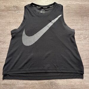 Nike Running‎ Tank Top Womens Medium Black Gray Swoosh Performance Outdoor Adult